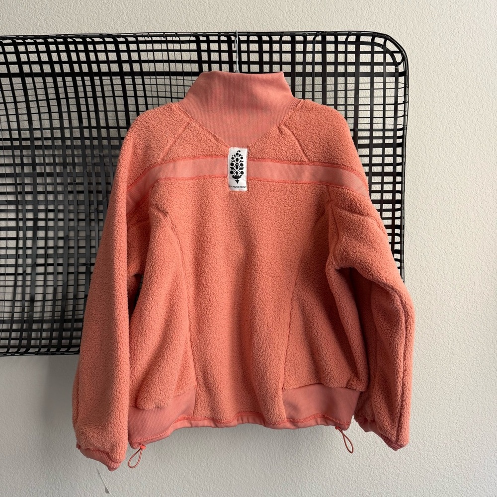 Free people ready set rib fleece pullover frosted peach